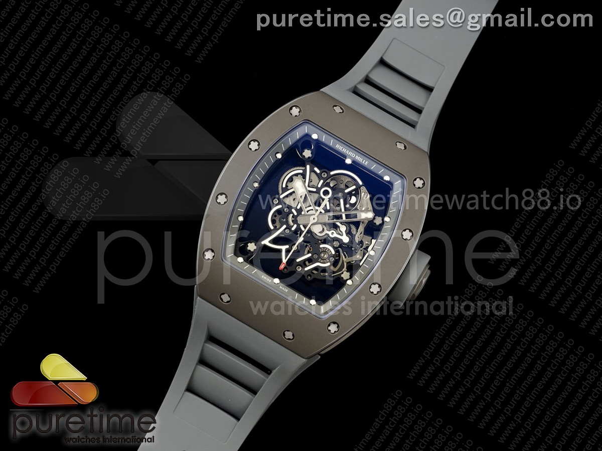 RM055 Gray Ceramic MLF 1:1 Best Edition on Gray Rubber Strap RMUL2 Super Clone V3 Free Sprung